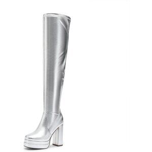 Women's Silver Polyurethane (PU) Square Toe Over The Knee Thigh High Boots